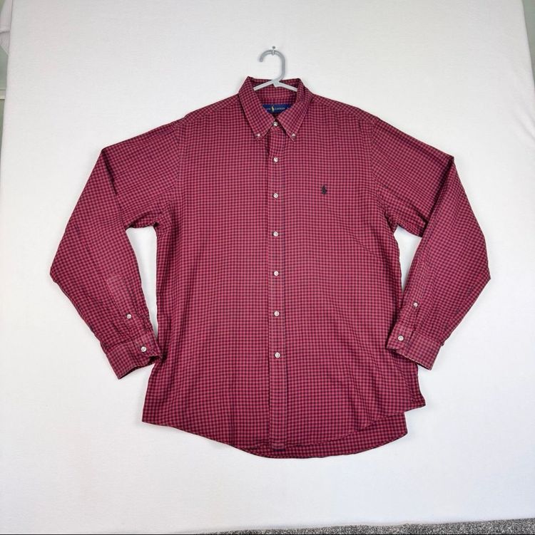 Ralph Lauren Red Navy Gingham Shirt Long Sleeve Button Down Cotton L Large image 1
