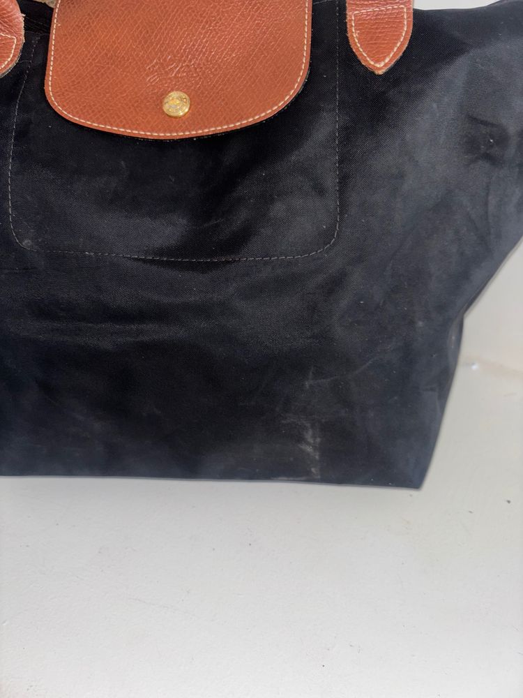 Black Tote Bag With Brown Leather Handles And Flap image 4