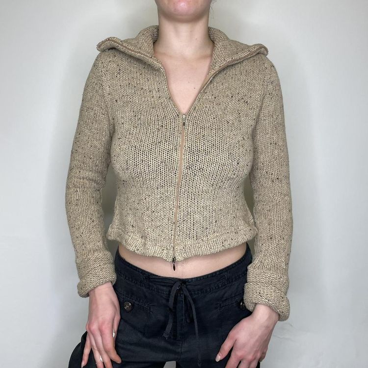 90s 00s dual zip brown jumper