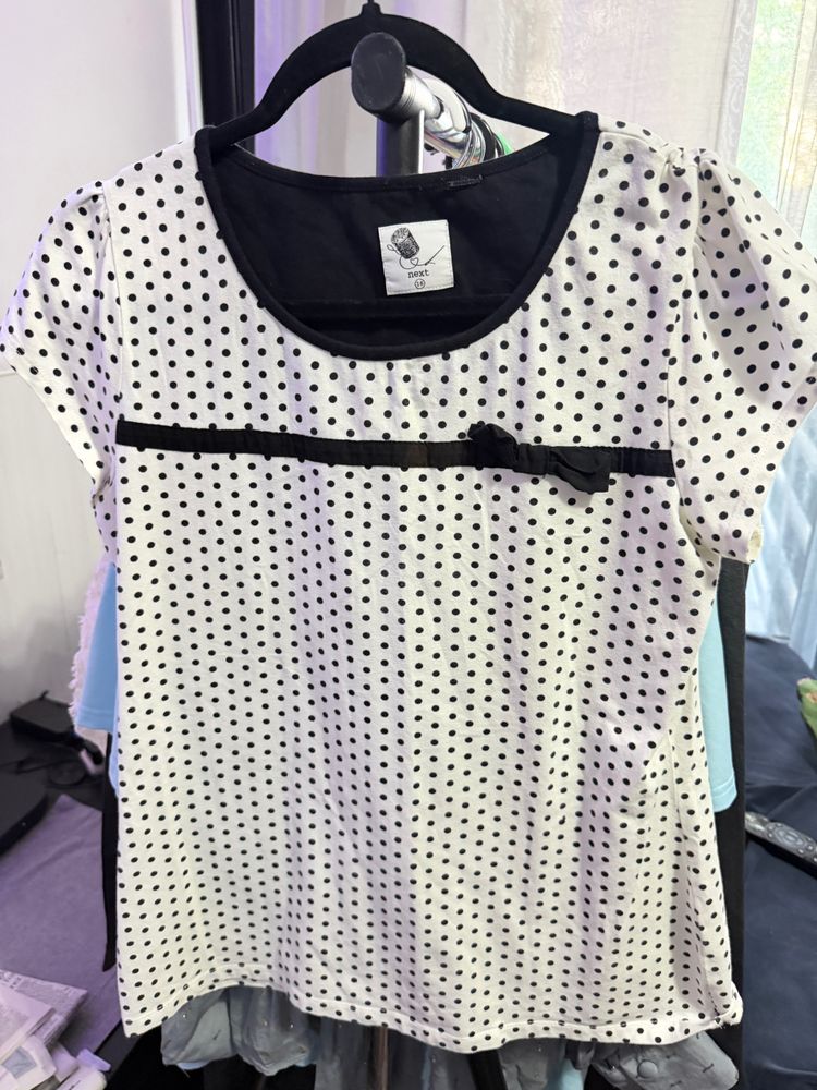 White Polka Dot Short Sleeve Top image 1