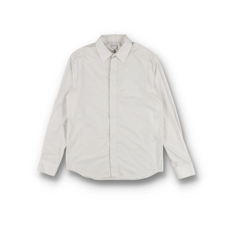 Bottega Veneta White Pinstripe Embroidered Logo Shirt
