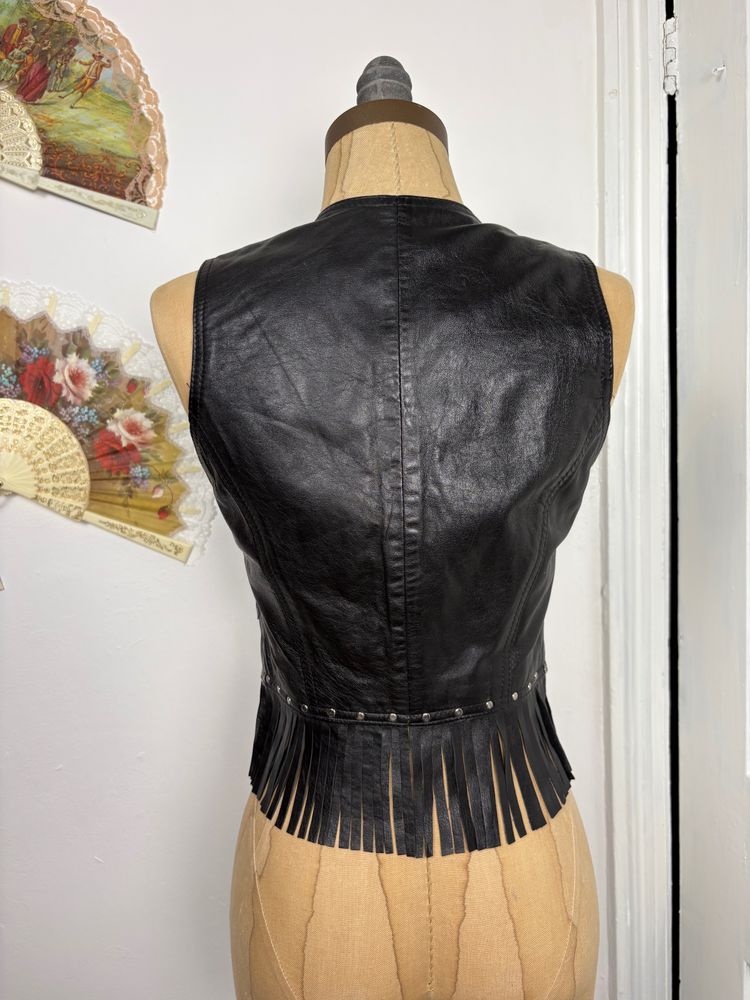 Vintage 80s/90s Handmade Leather Vest With Fringe image 4