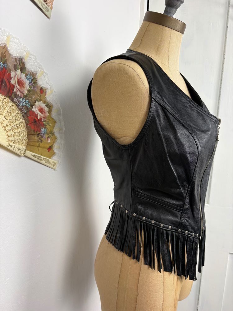 Vintage 80s/90s Handmade Leather Vest With Fringe image 6