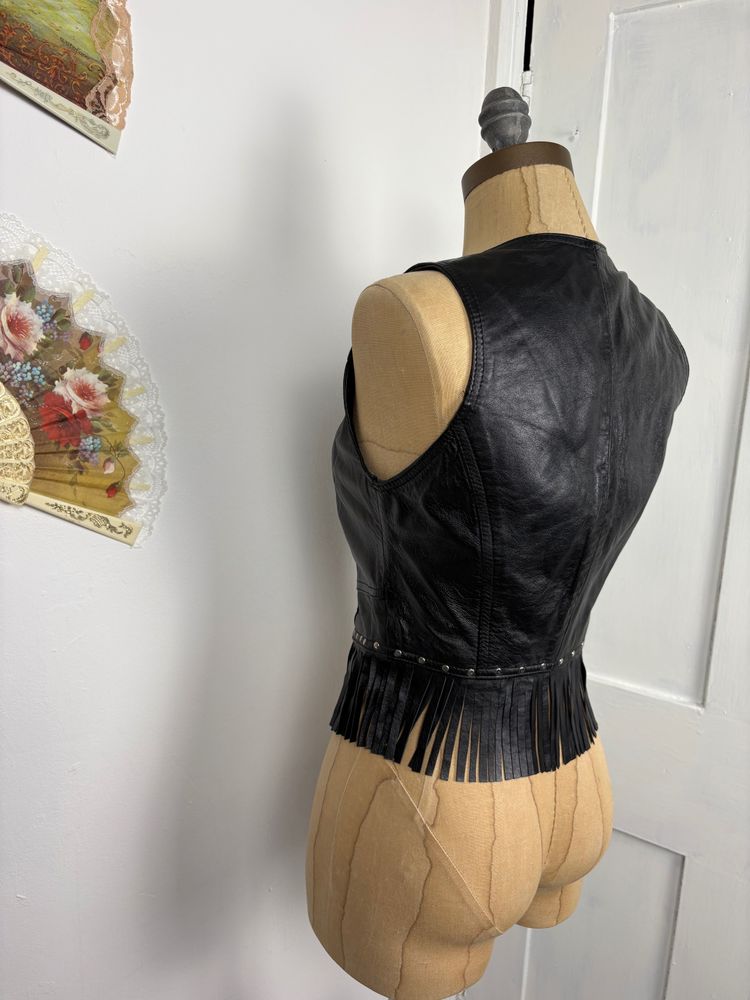 Vintage 80s/90s Handmade Leather Vest With Fringe image 7