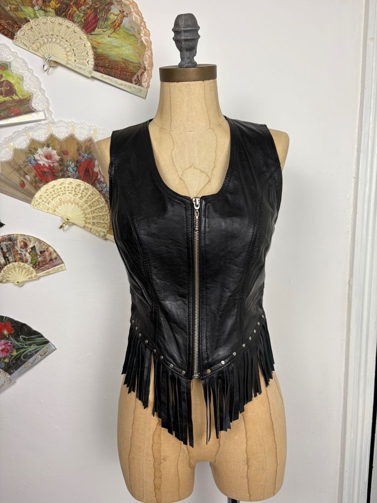 Vintage 80s/90s Handmade Leather Vest With Fringe