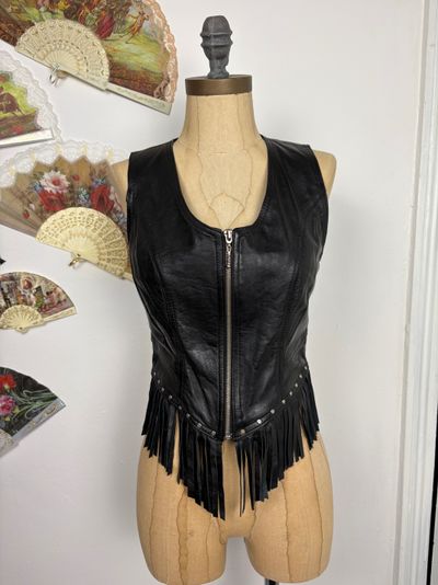 Vintage 80s/90s Handmade Leather Vest With Fringe