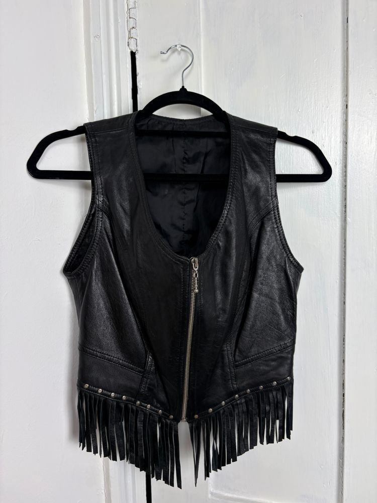 Vintage 80s/90s Handmade Leather Vest With Fringe image 9