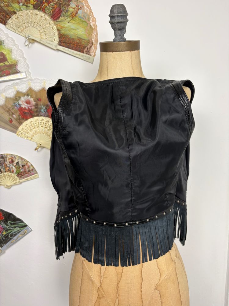 Vintage 80s/90s Handmade Leather Vest With Fringe image 8