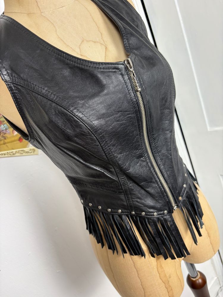 Vintage 80s/90s Handmade Leather Vest With Fringe image 2