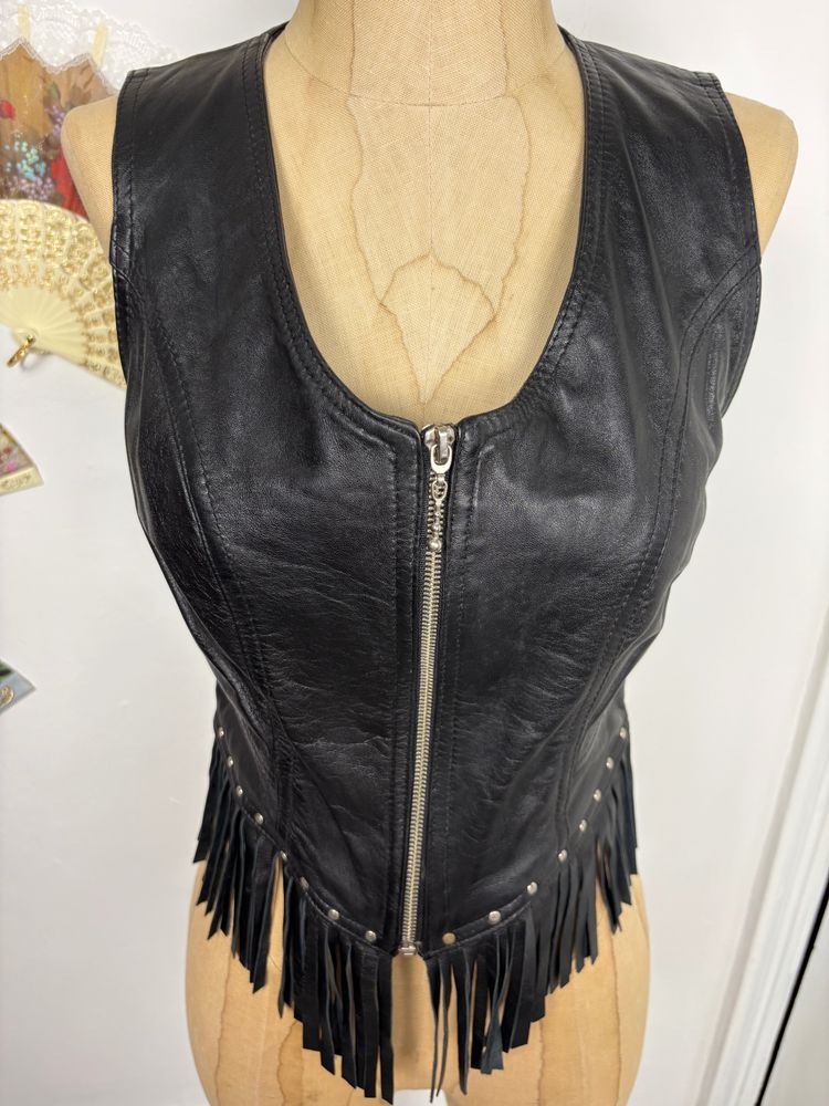 Vintage 80s/90s Handmade Leather Vest With Fringe image 5