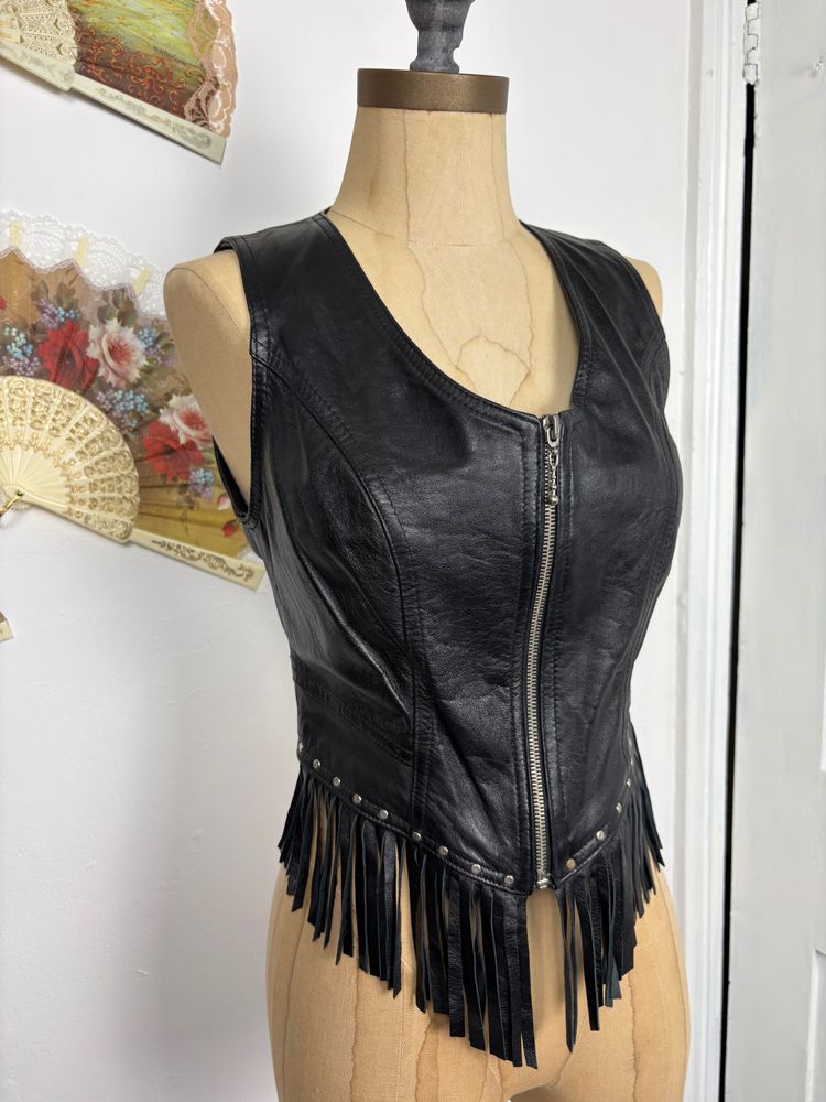 Vintage 80s/90s Handmade Leather Vest With Fringe image 3