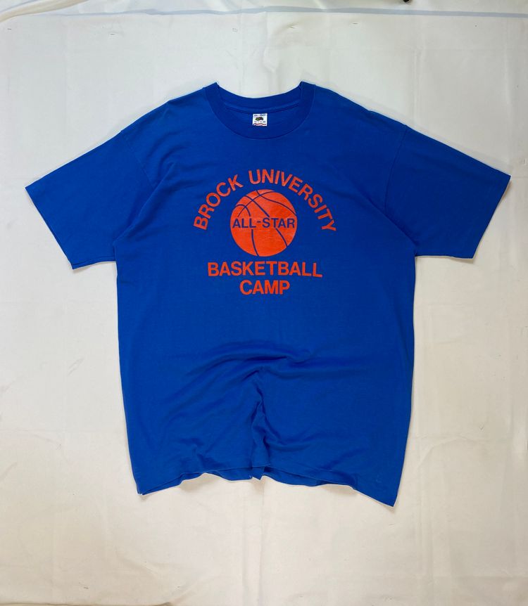 Vintage 90s Brock University Basketball Tee | Blue Orange USA College Graphic