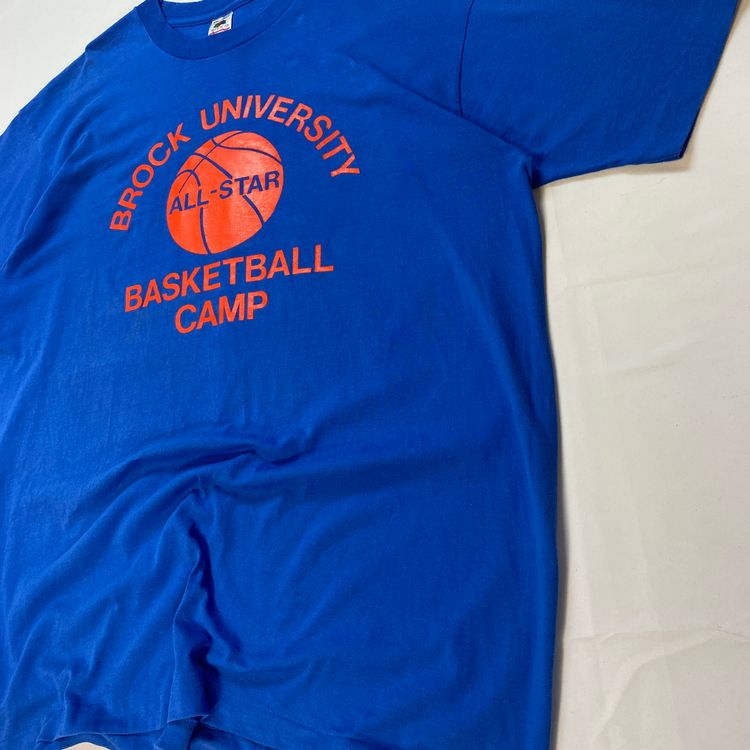 Vintage 90s Brock University Basketball Tee | Blue Orange USA College Graphic image 3