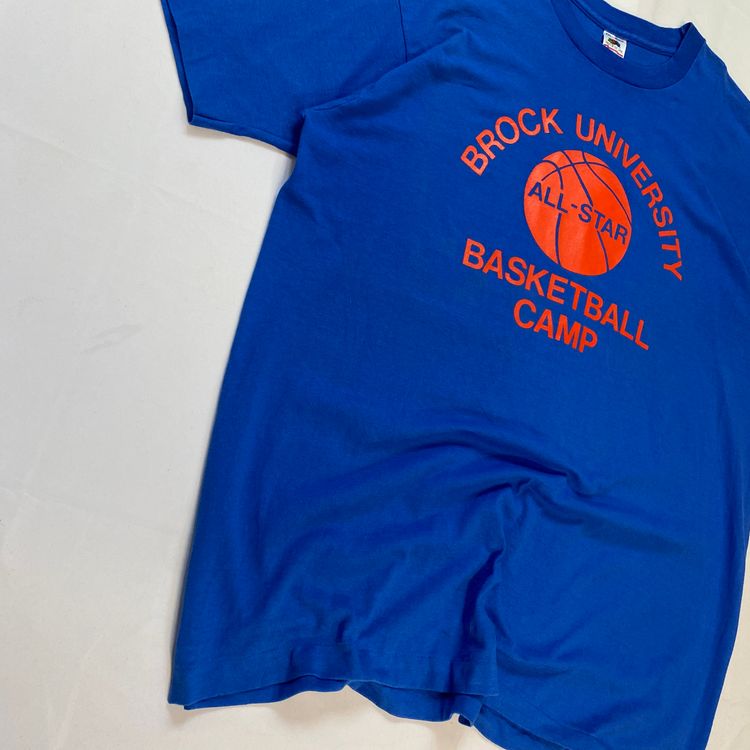 Vintage 90s Brock University Basketball Tee | Blue Orange USA College Graphic image 2