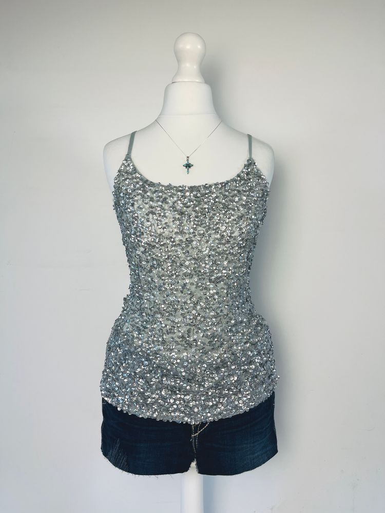 Motivi italian vintage sequin silver cami