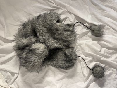 Grey Faux Fur Trapper Hat With Pom-Poms