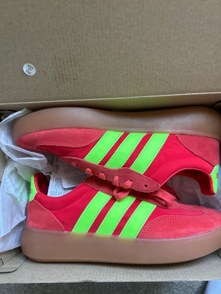Red Sneakers With Neon Green Stripes