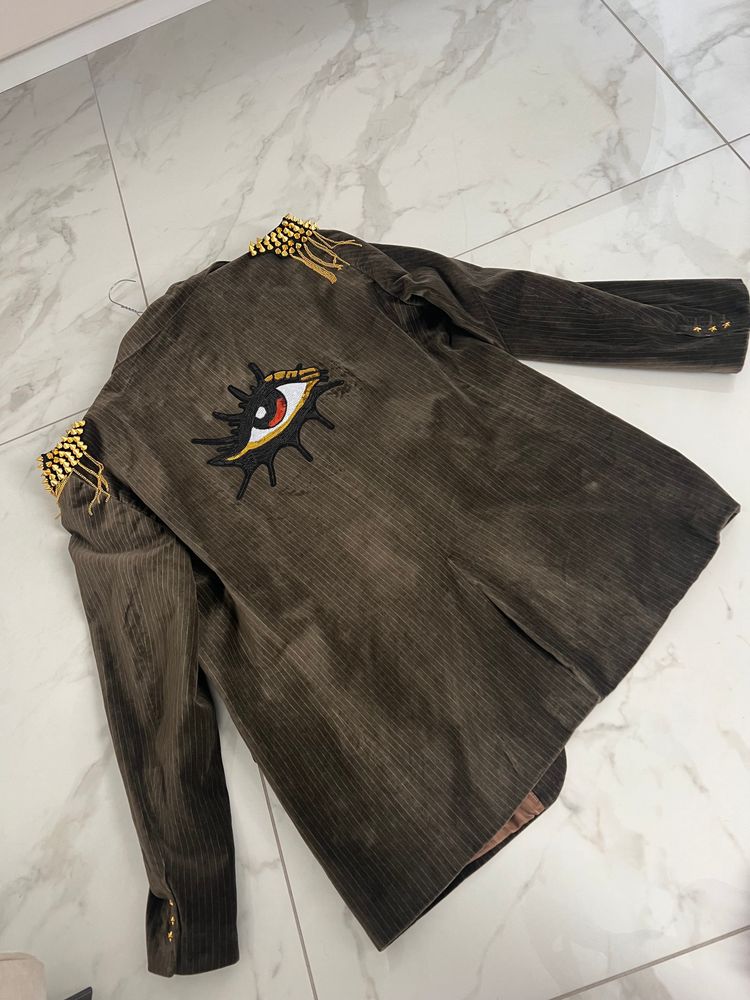 Brown Velvet Blazer With Eye Patch Detail image 6