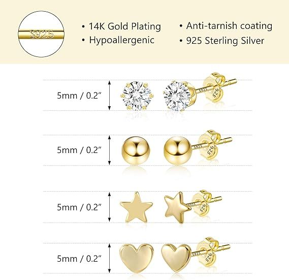 Gold Plated Stud Earrings Set image 2