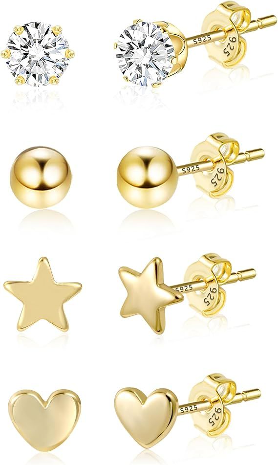 Gold Plated Stud Earrings Set image 1