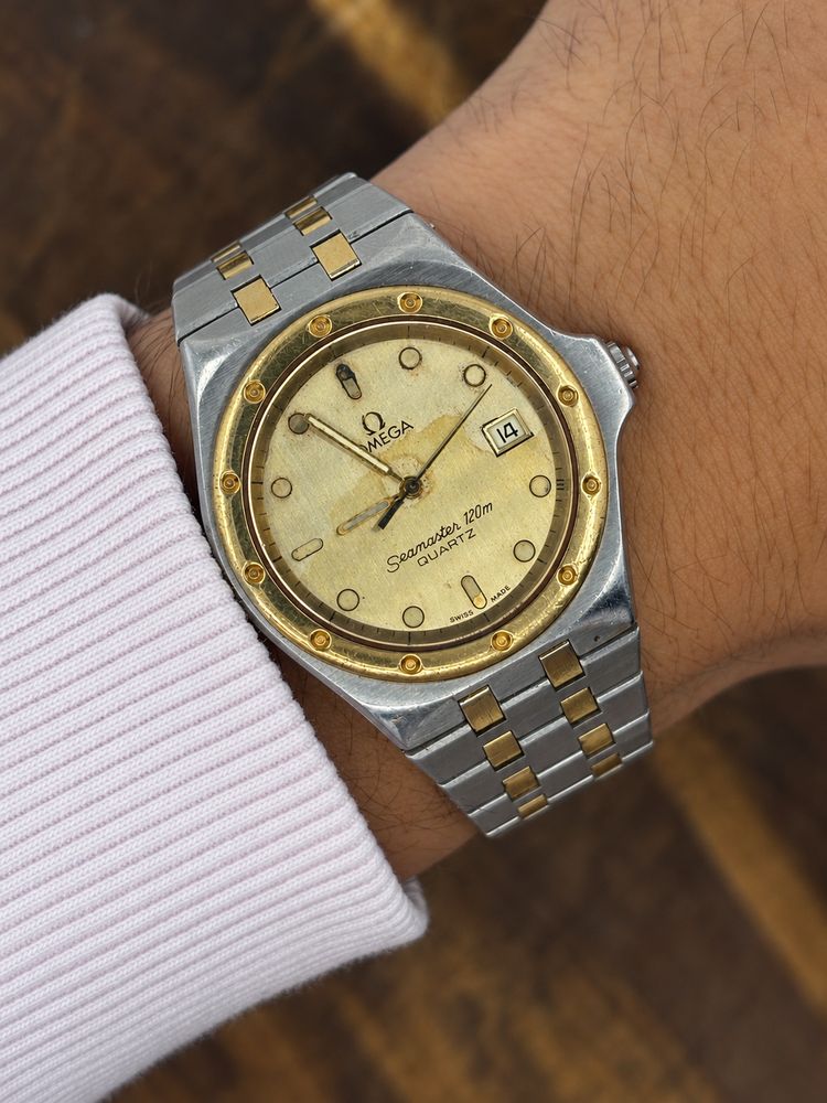 Vintage Omega Seamaster 120m Quartz – Two-Tone Stainless Steel & Gold-Tone Watch – Champagne Dial image 2