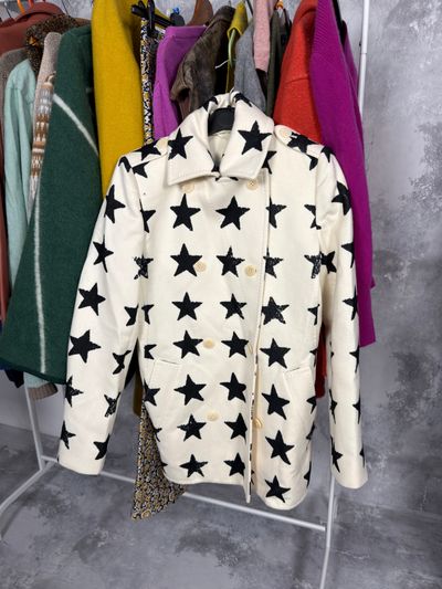 MAX MARA PŁASZCZ White Jacket With Black Star Pattern