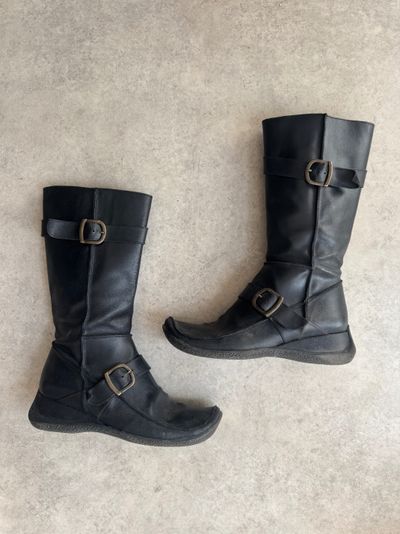 Black Mid-Calf Boots With Buckles