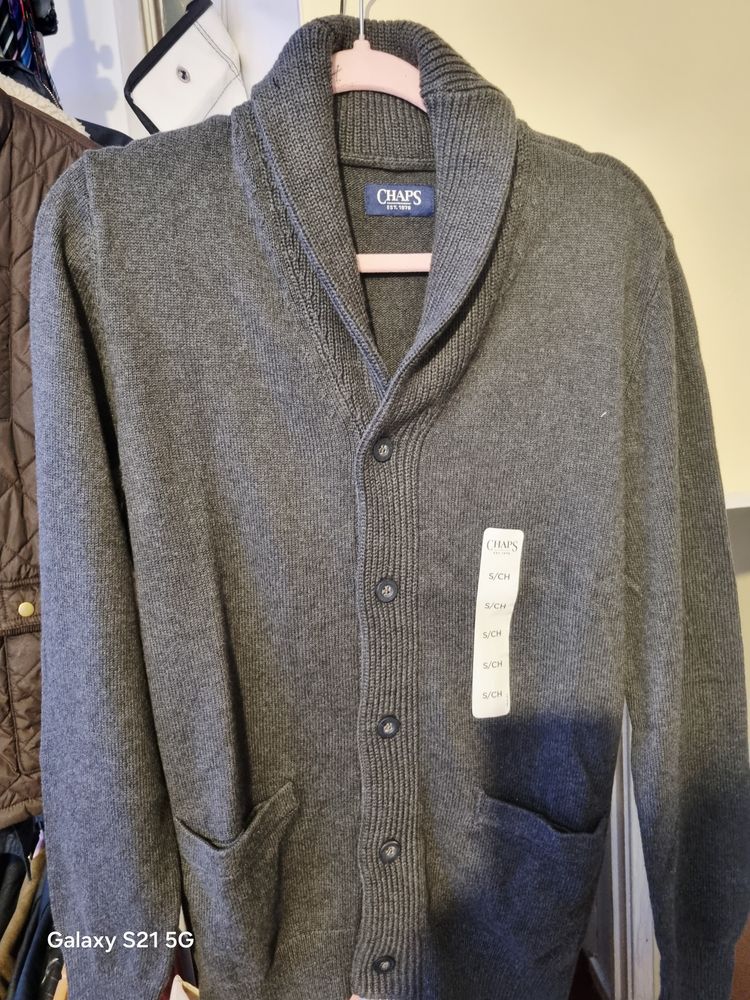 Chaps Grey Button-Up Cardigan Sweater
