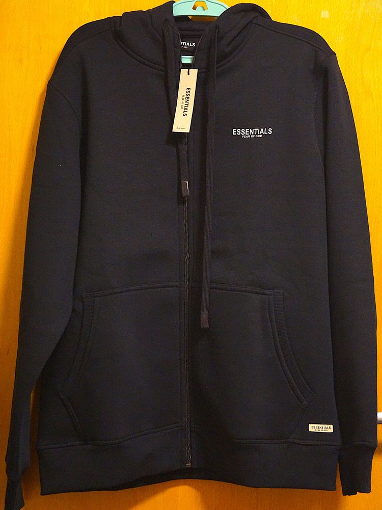 New with Tags - (L) Fear Of God ESSENTIALS Black Zip-Up, Snug Neck Hoodie