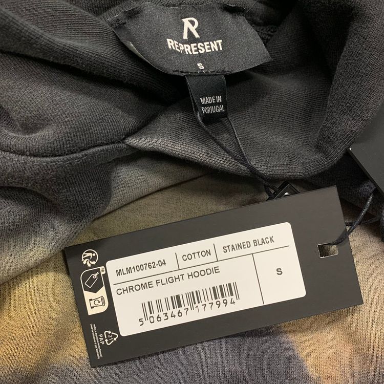 Represent Small Hoodie Chrome Flight Hoodie Stained Black Hoodie (RRP £180) image 5