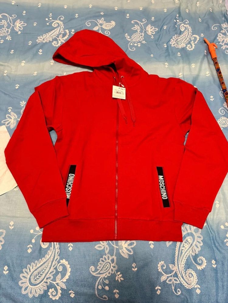 Moschino Red Zip-Up Hoodie