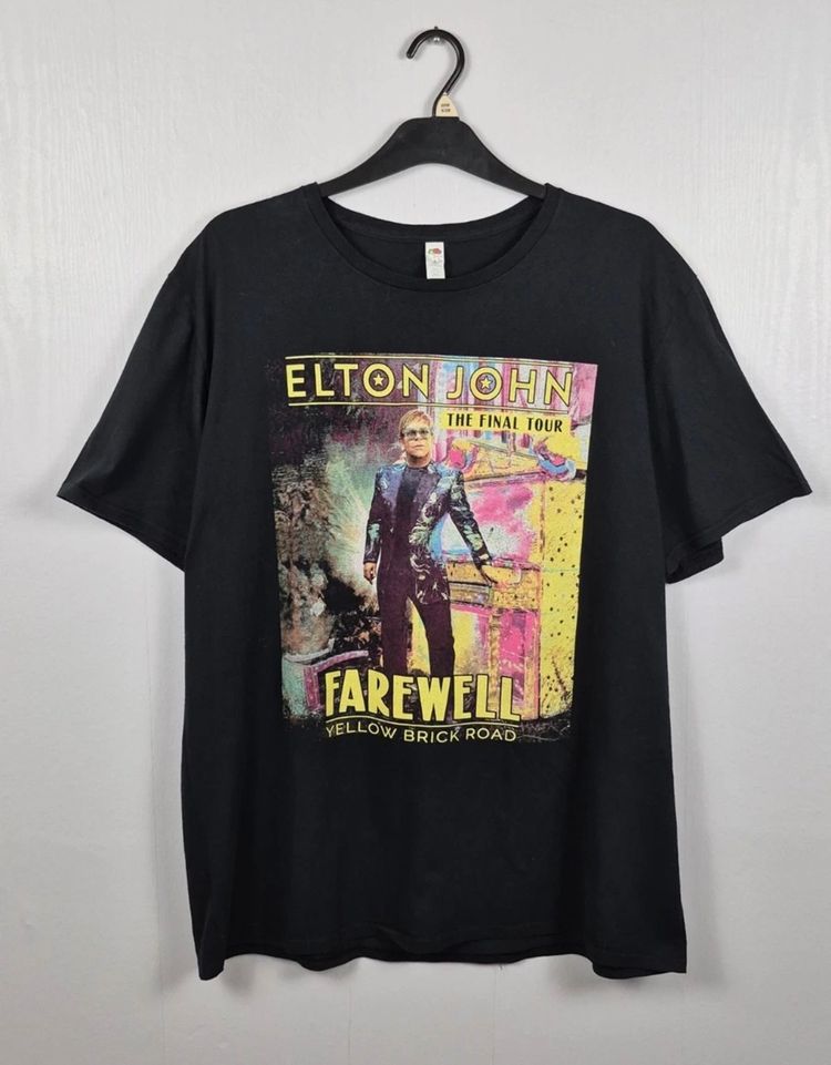 Fruit of the Loom Elton John Farewell Tour T-Shirt Black 2XL Graphic Concert Tee