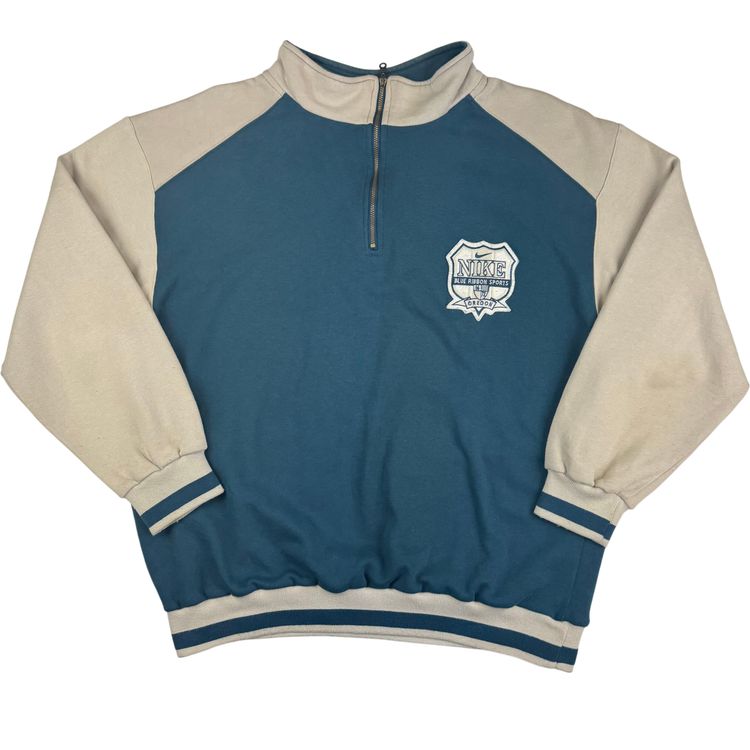 Vintage Nike Blue Ribbon Sports Quarter-Zip Sweatshirt Teal Blue Beige
