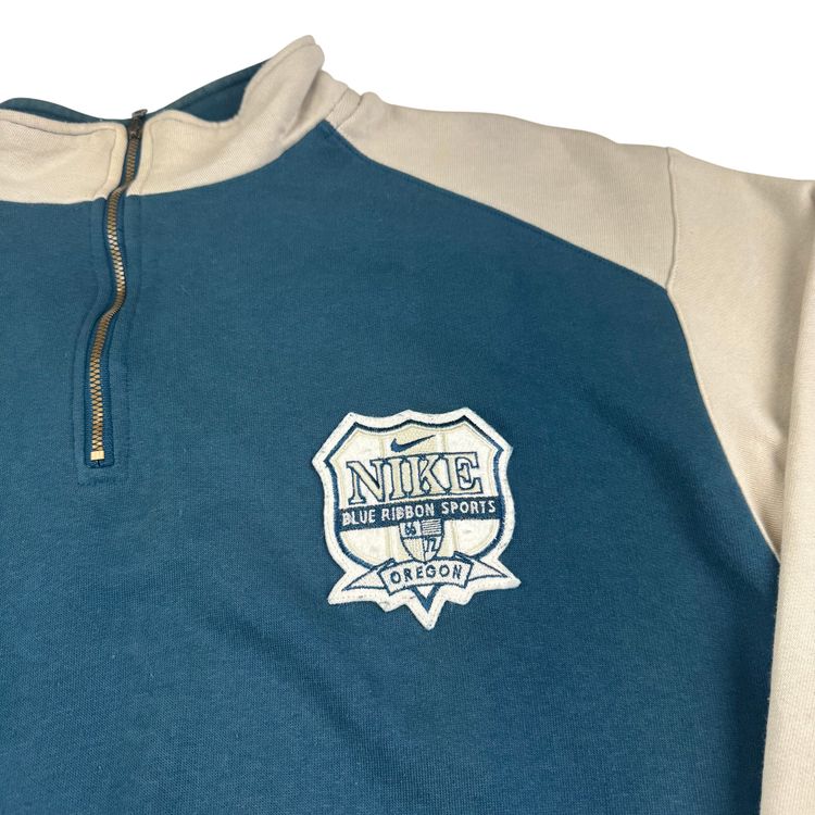 Vintage Nike Blue Ribbon Sports Quarter-Zip Sweatshirt Teal Blue Beige image 4