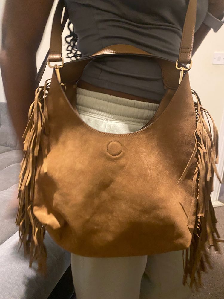 Brown Suede Fringe Shoulder Bag image 1