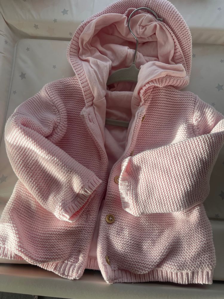 Pink Knitted Baby Jacket With Hood