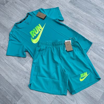 Nike Dri Fit Miler Run Energy T-Shirt Top and 7" Challenger Training Shorts Set - Dusty Cactus