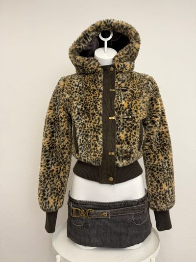 Leopard Faux Fur Bomber Jacket (S)