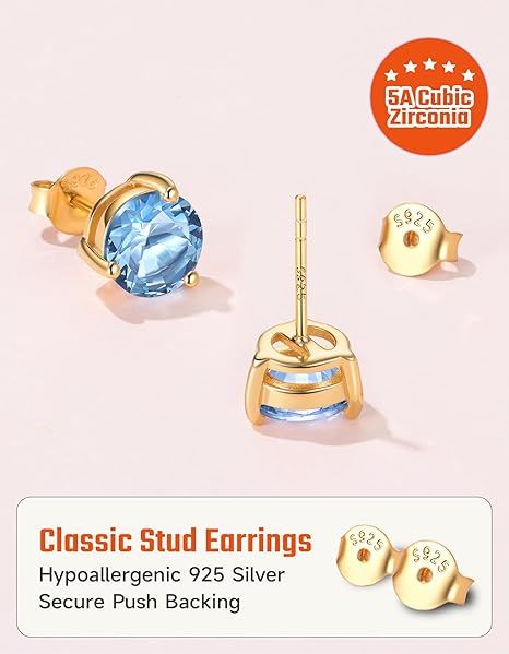 925 Silver Blue Cubic Zirconia Stud Earrings image 4