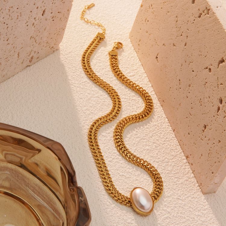 Gold-Tone Stainless Steel Jewelry Set With Pearl Accents image 2
