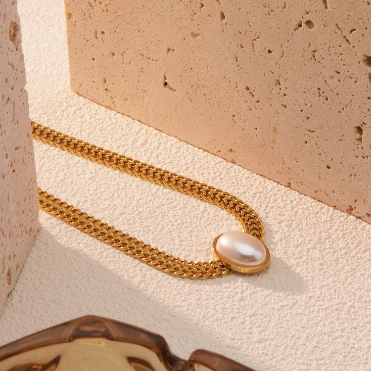 Gold-Tone Stainless Steel Jewelry Set With Pearl Accents image 3