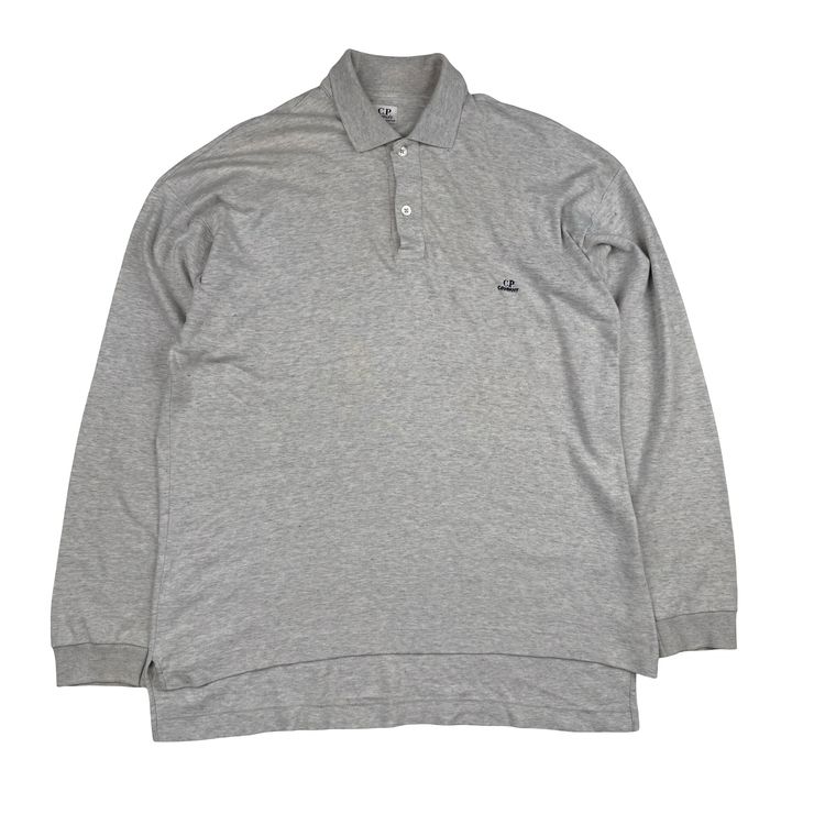 CP Company Grey Cotton Longsleeve Polo Shirt - Large