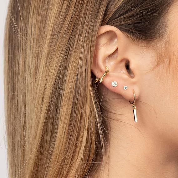 Gold Stud Earrings Set With Clear Stones image 3