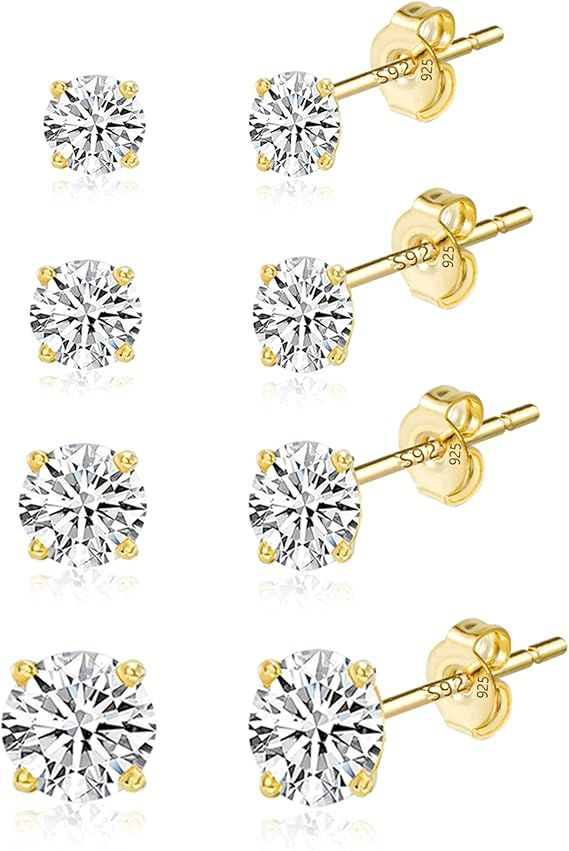 Gold Stud Earrings Set With Clear Stones image 1