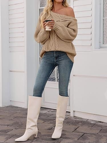 Beige Cable Knit Sweater image 5