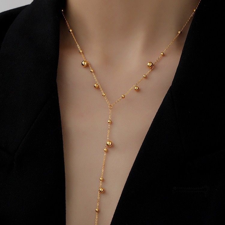 Gold-Tone Beaded Y-Shaped Necklace image 2