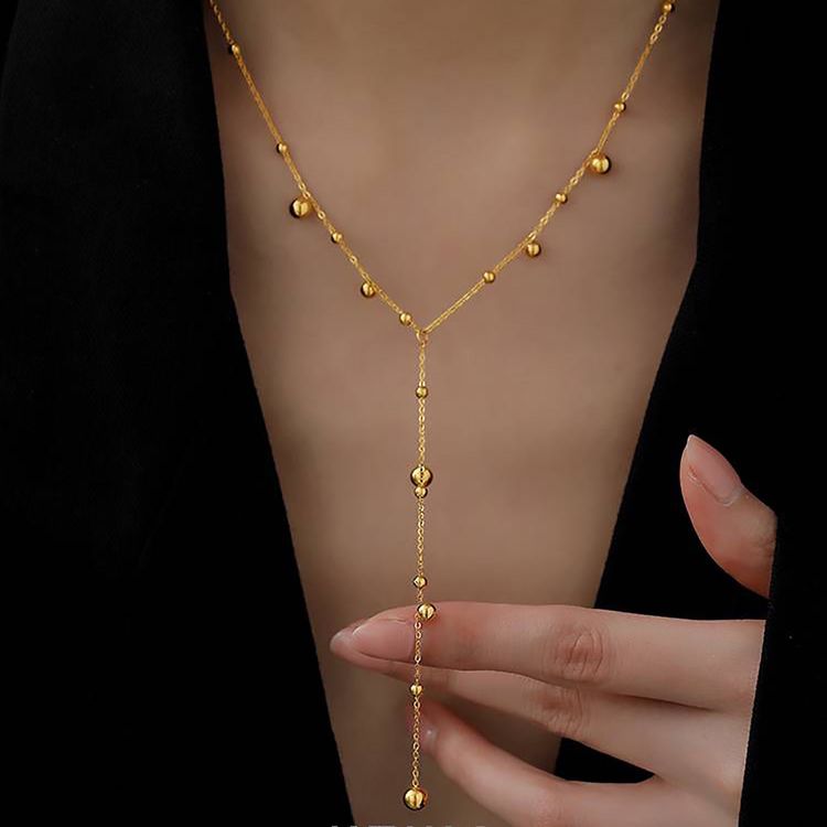 Gold-Tone Beaded Y-Shaped Necklace image 1