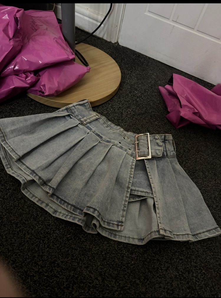 EGO Pleated Denim Mini Skirt With Belt product image