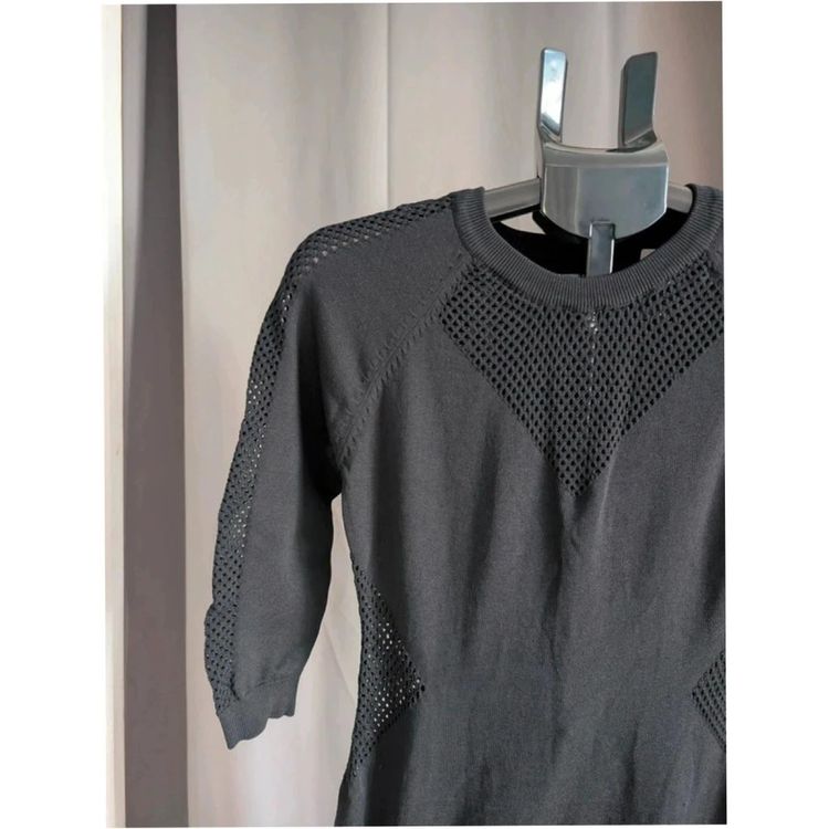 Blue Vanilla Black Mesh Panel Knit Bodycon Dress Medium UK 10 12 obraz 4