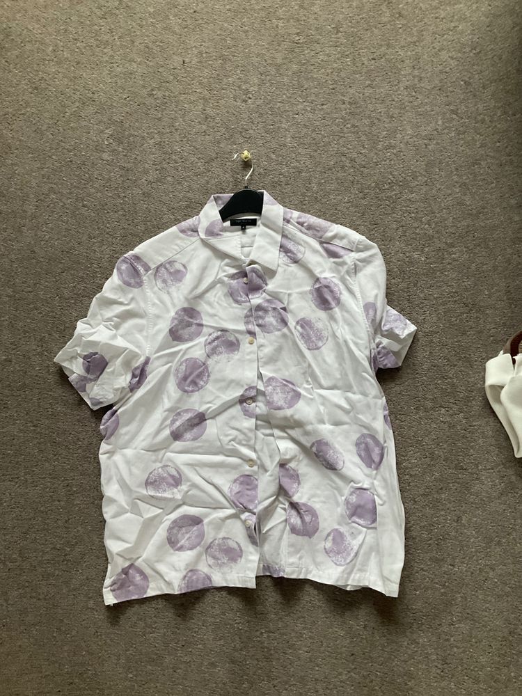 White Shirt With Purple Circular Patterns